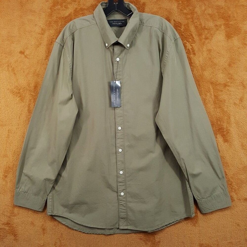 BLOOMINGDALES Button Down Sport Shirt Mens XL Solid Green 100% Cotton